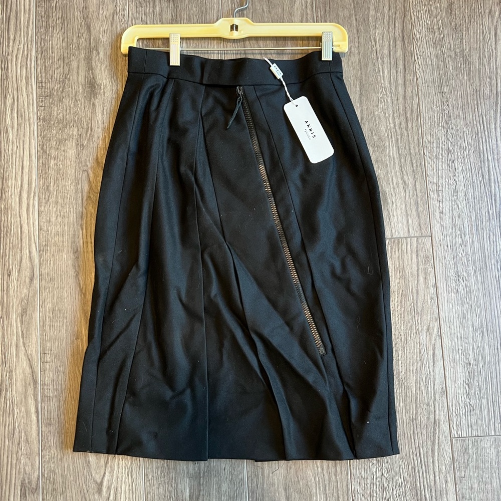 Akris Punto Asymmetrical Bias Cut Pleated Black Wool Pencil Skirt 6